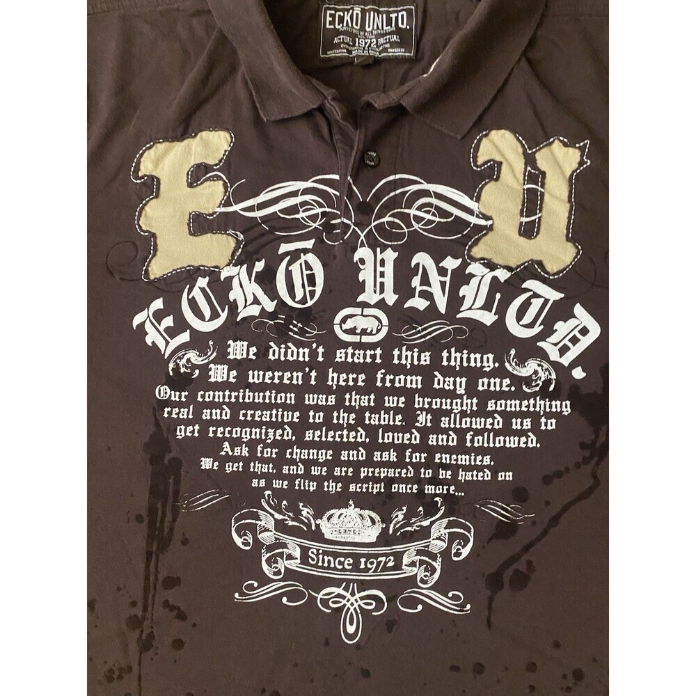 Ecko Unlimited Vintage Y2K Graphic Polo Shirt Chocolate Brown Size Large - Picture 5 of 16